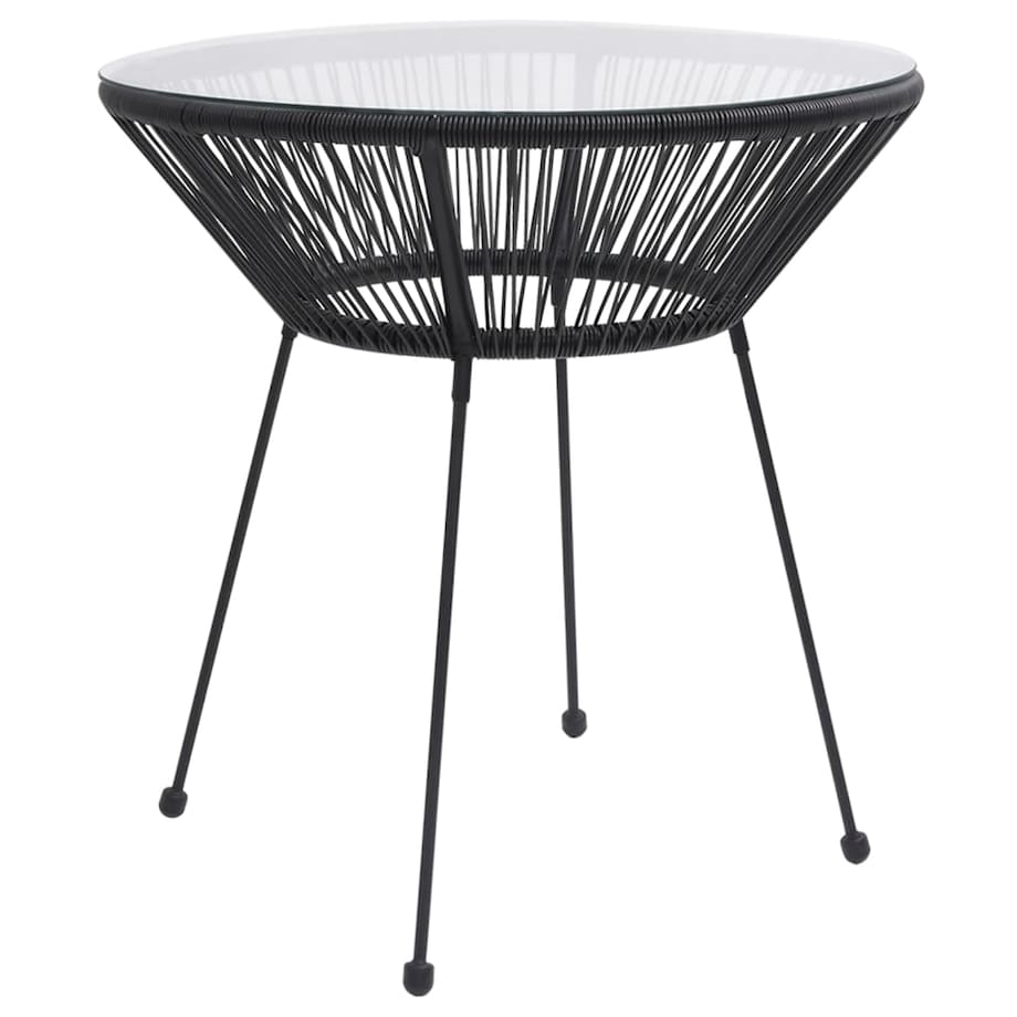 vidaXL Stolik ogrodowy, czarny, Ø70x74 cm, rattan i szkło