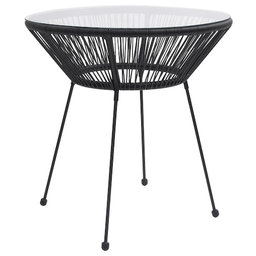 vidaXL Stolik ogrodowy, czarny, Ø70x74 cm, rattan i szkło