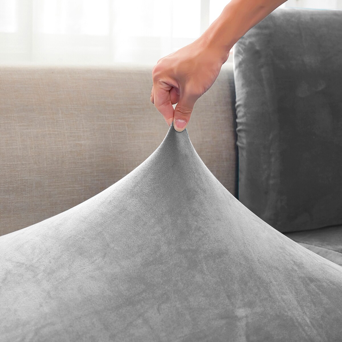 POKROWIEC NA KANAPĘ SIEDZISKO  JASNY SZARY WELUR 60-95 [22SL1]