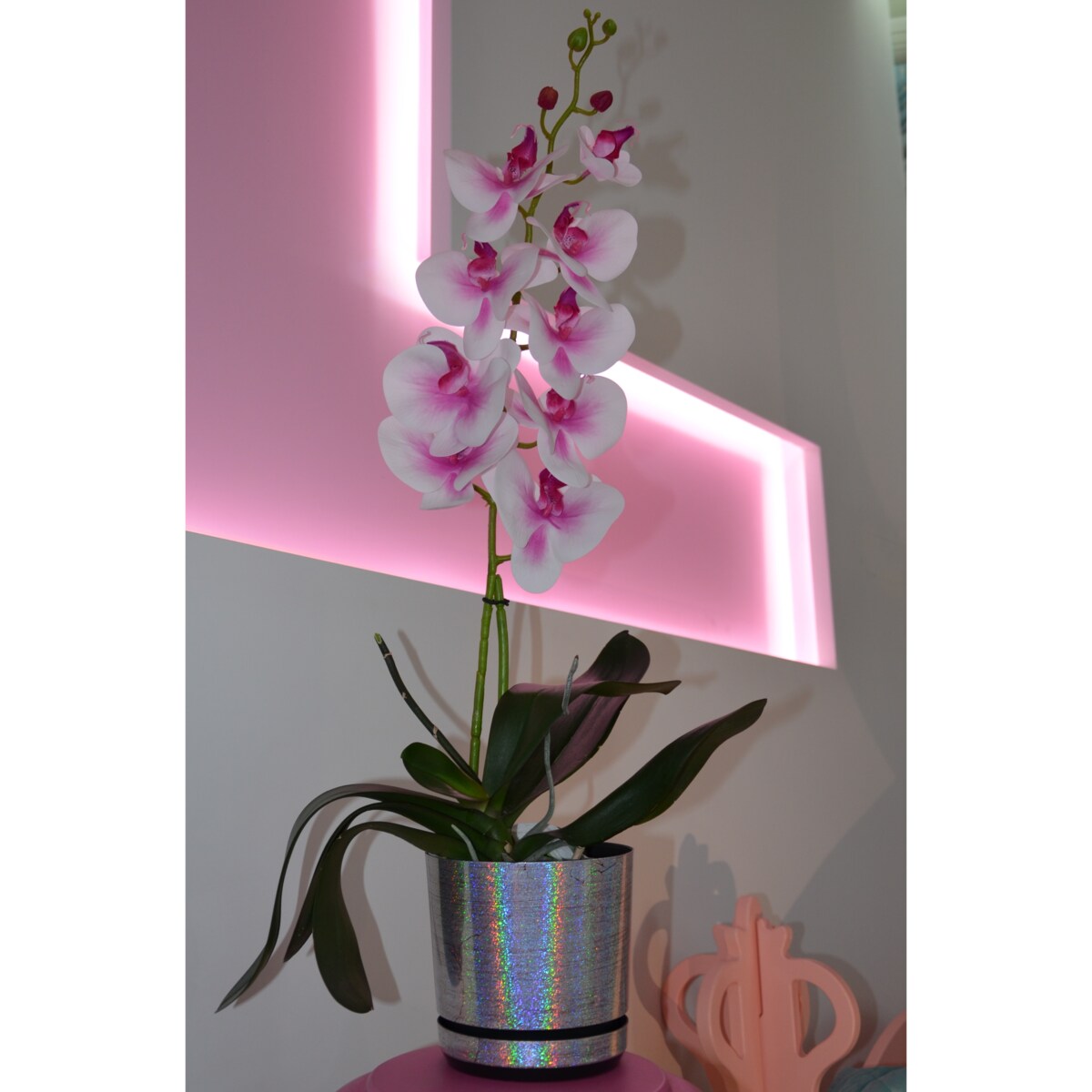 26 cm piękny wzór KSIĘŻYCOWY BLASK srebrna niezwykły tęczowy efekt holograficzne drobinki mieniąca brokatowa