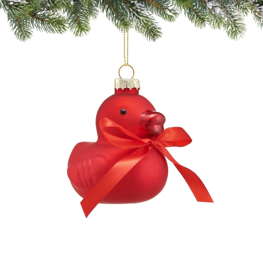 VILLA ITALIA Bombka czerwona KACZKA ze wstążką 8,5 cm