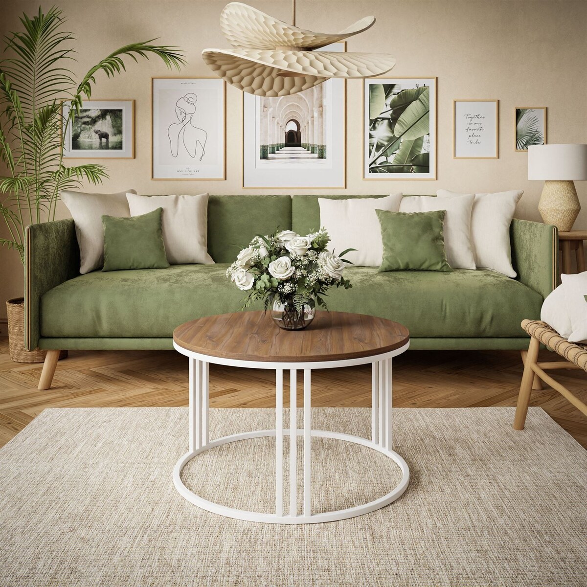 Okrągły stolik kawowy LORI LOFT biały / dąb stirling