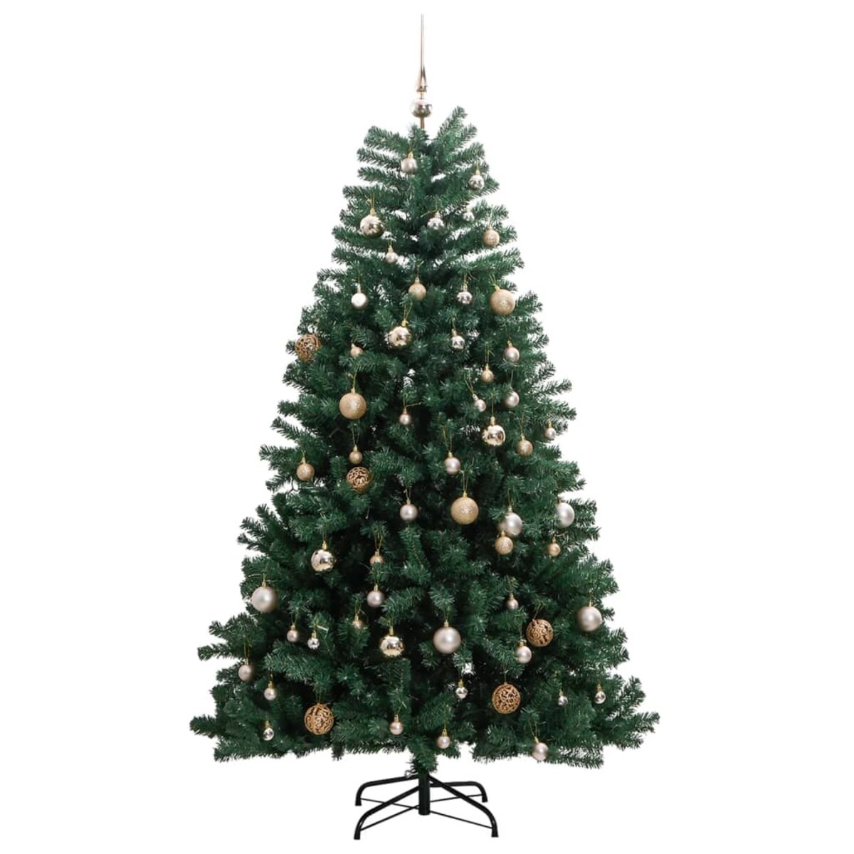 vidaXL Sztuczna choinka na zawiasach, 300 lampek LED i bombki, 210 cm