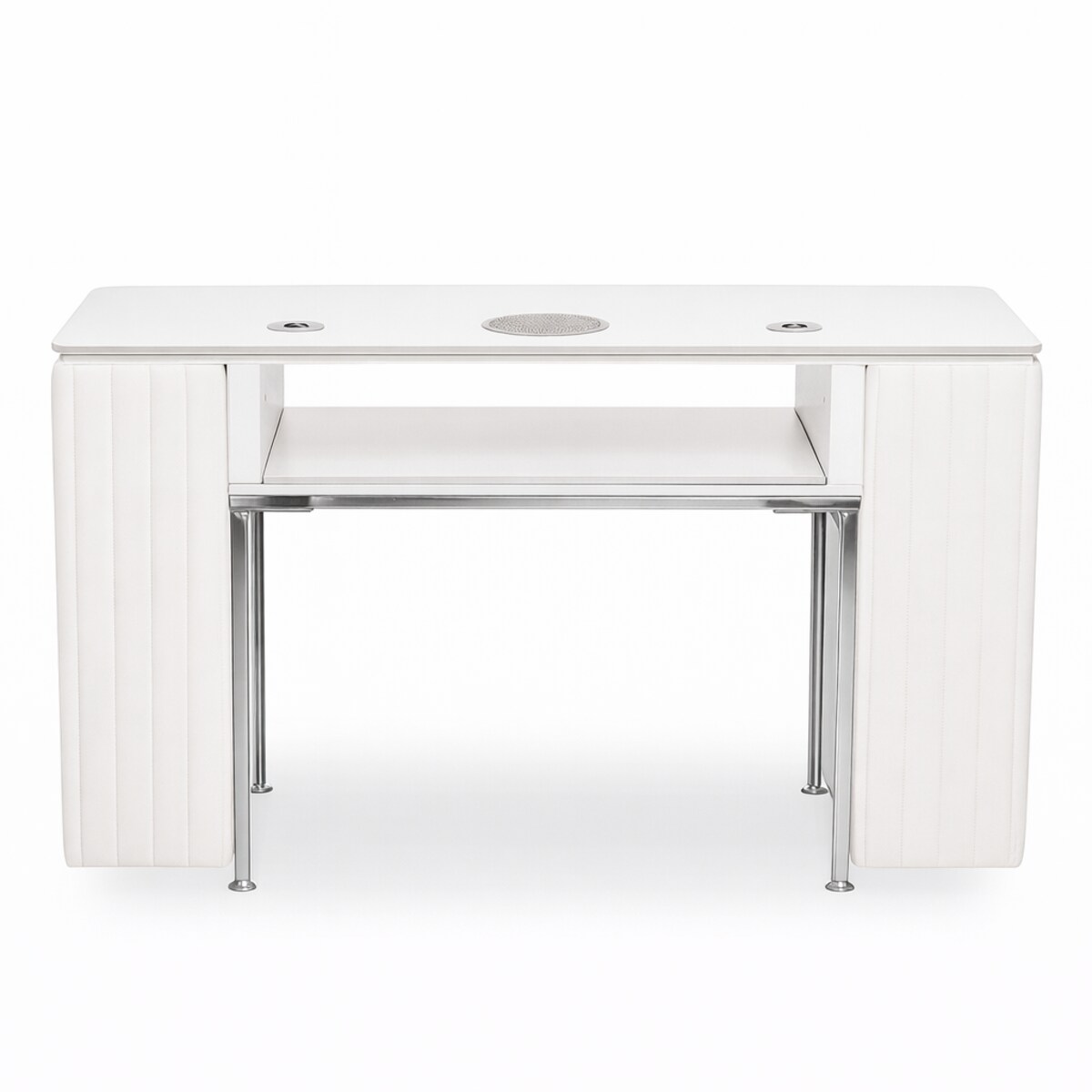 Biurko kosmetyczne z otworem na pochłaniacz biało-srebrne 130 x 45 x 78 AFINIS