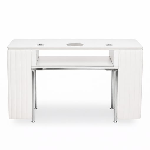 Biurko kosmetyczne z otworem na pochłaniacz biało-srebrne 130 x 45 x 78 AFINIS