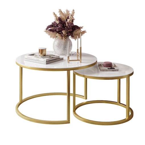 Okrągła ława 2w1 CIRI złoty mat białe szkło