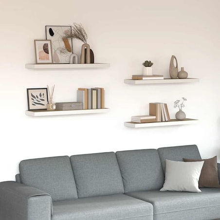 vidaXL Półki ścienne, 4 szt., dębowo-białe, 80x23,5x3,8 cm, MDF