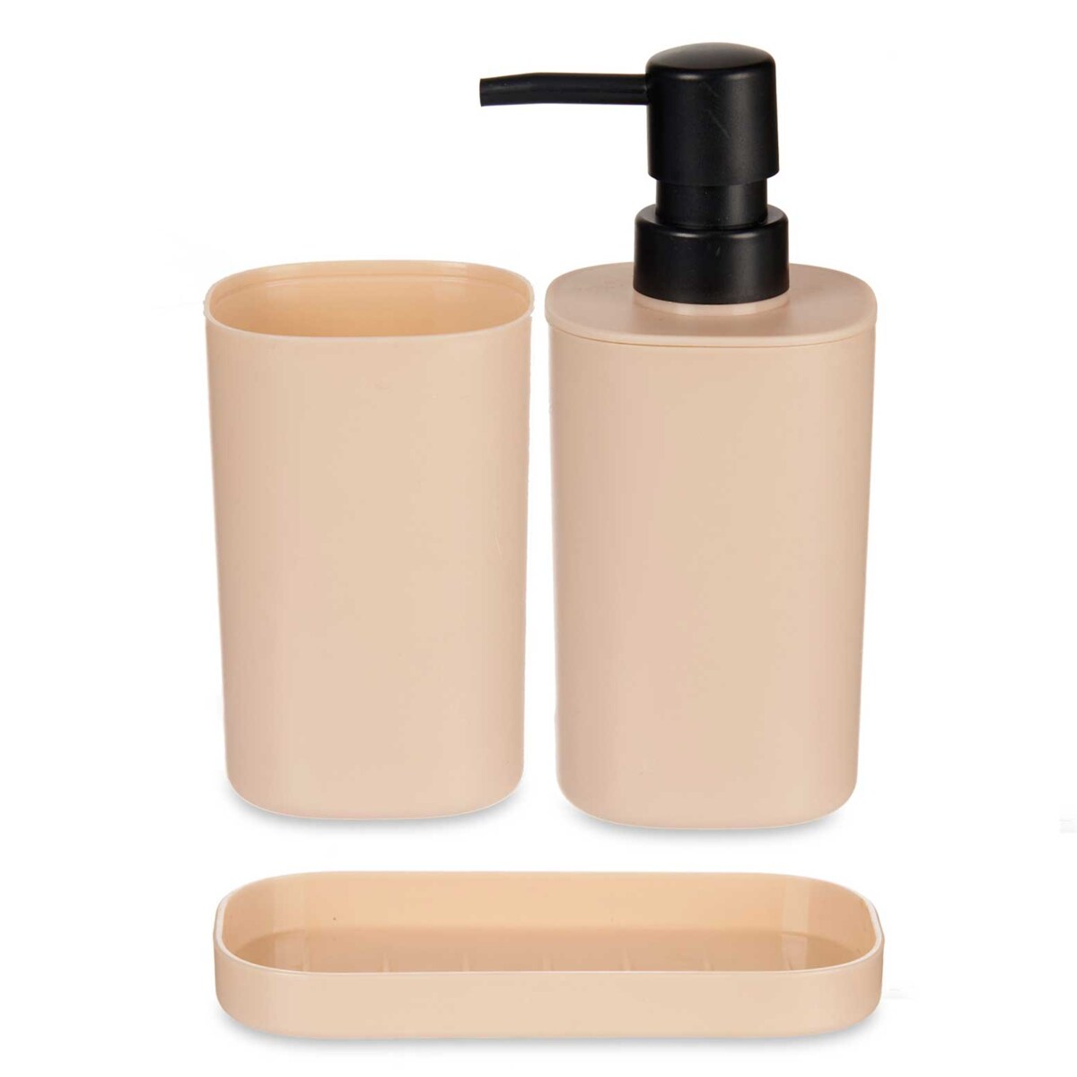 Dozownik do mydła w płynie z kubkiem na szczoteczki i podstawką, plastikowy, 3 elementy