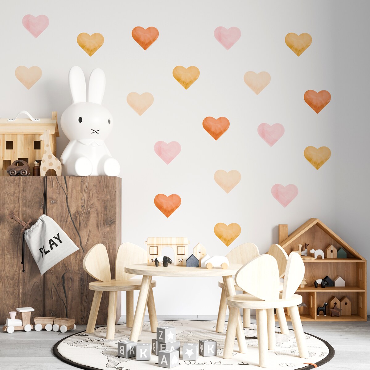 Naklejki Na Ścianę Dla Dzieci Pastelowe SERDUSZKA Serca Styl Boho ZESTAW