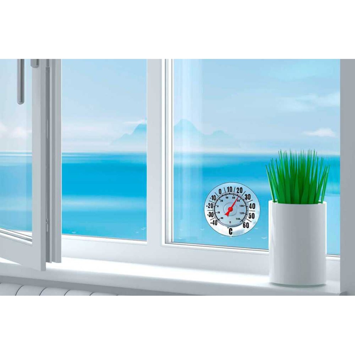 Termometr zaokienny, montaż bez wiercenia, Ø 18 cm