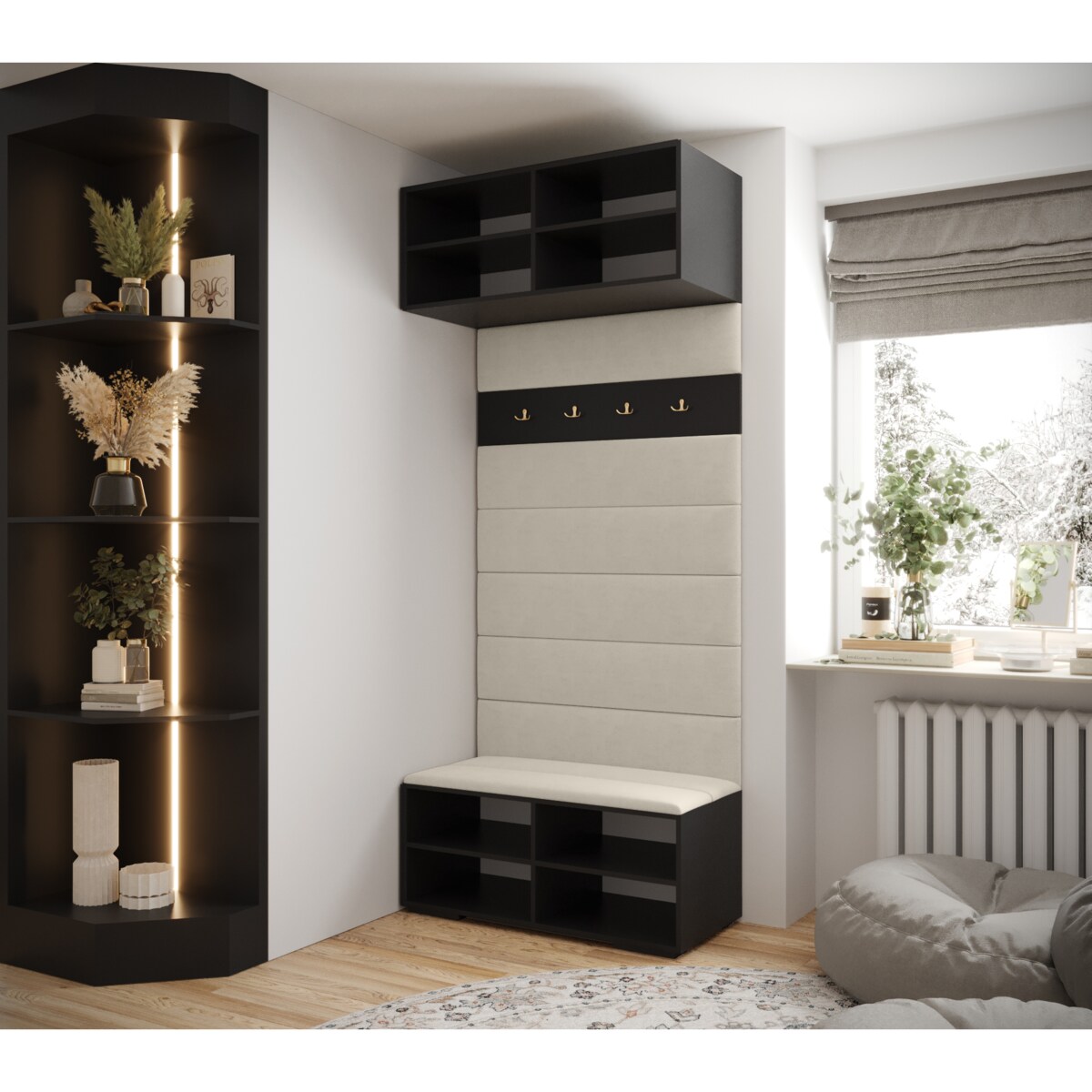 Garderoba do przedpokoju INOVA 3 czarny+złoty+manila02