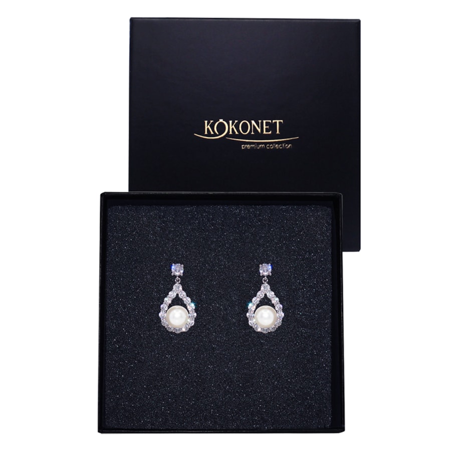 PERŁOWE kolczyki wiszące eleganckie cyrkonie perły sztyft błyszczące małe