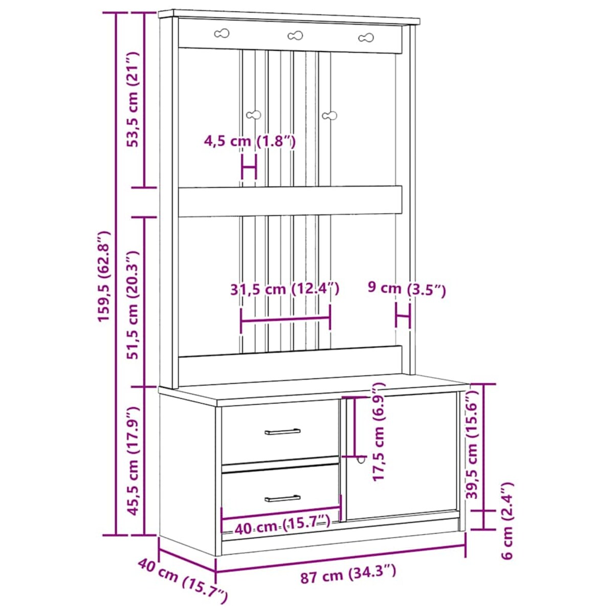 vidaXL Drzewko do przedpokoju „SANDNES” białe lite drewno sosnowe