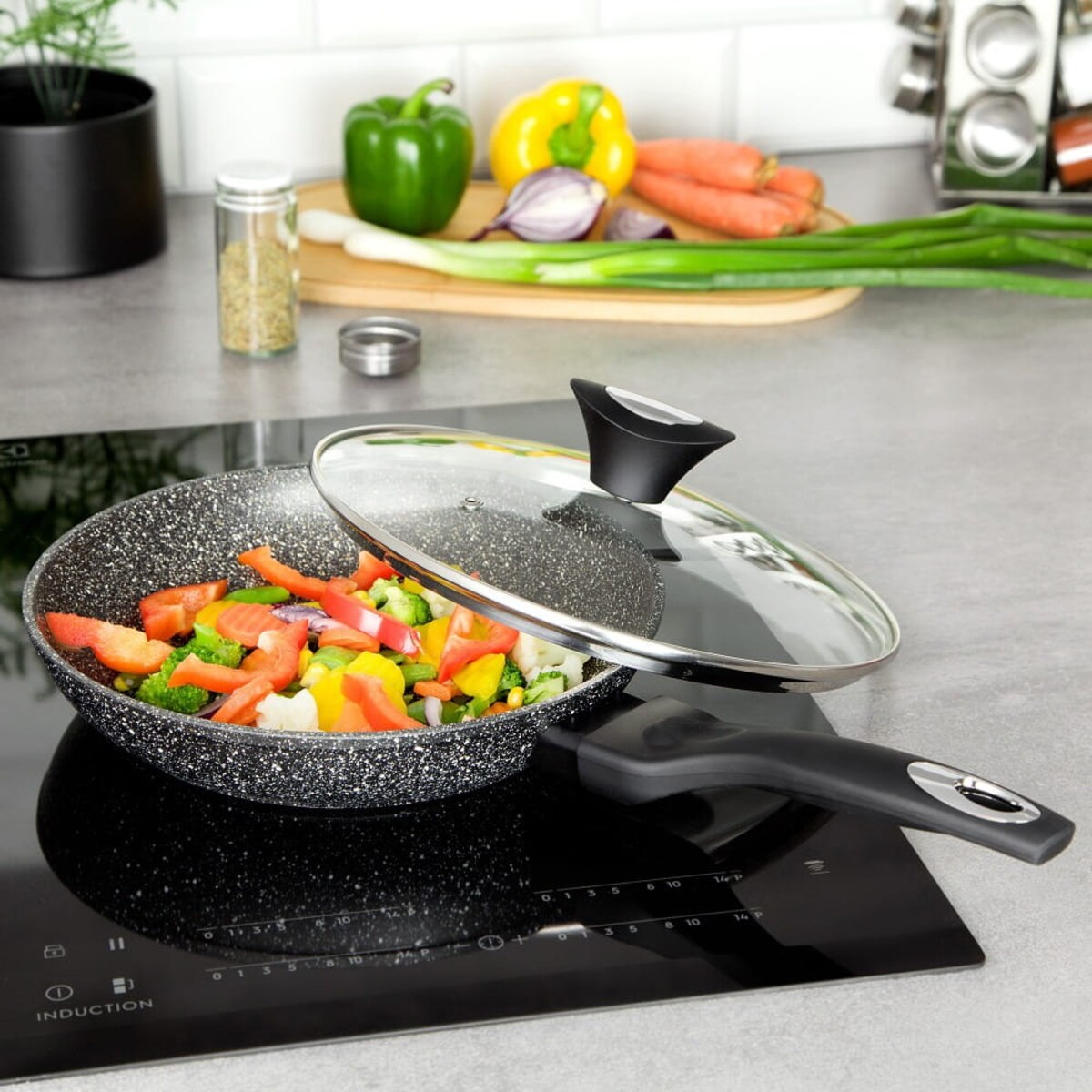 Patelnia granitowa z pokrywką 28cm indukcja gaz KLAUSBERG Marmo Gold