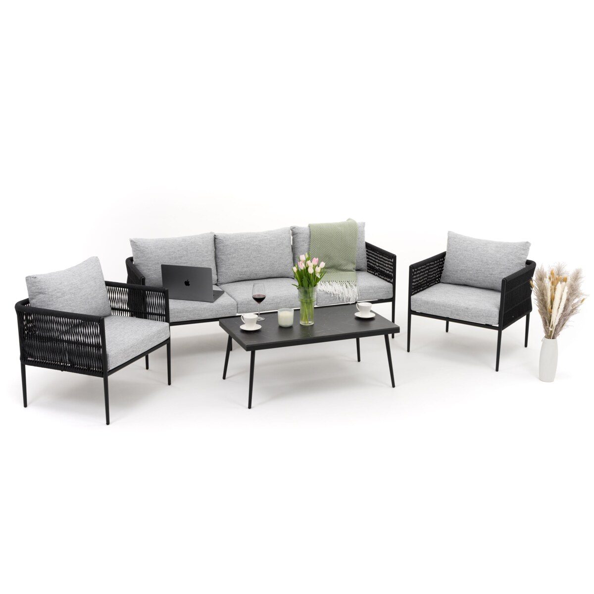 Zestaw mebli ogrodowych taras nowoczesne aluminiowe BELIZE czarno szare