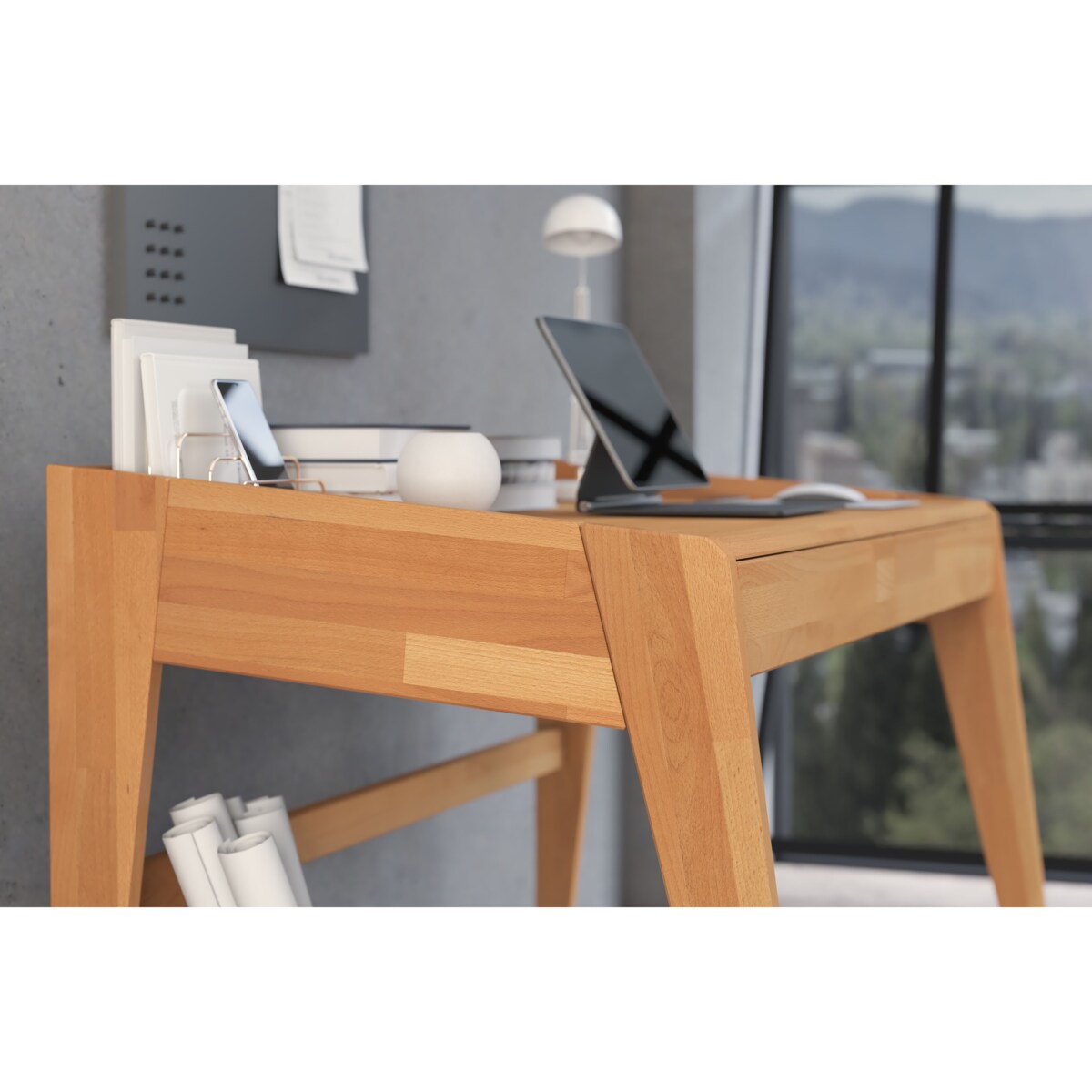 Drewniane bukowe biurko / toaletka z szufladami Visby LISA / kolor naturalny