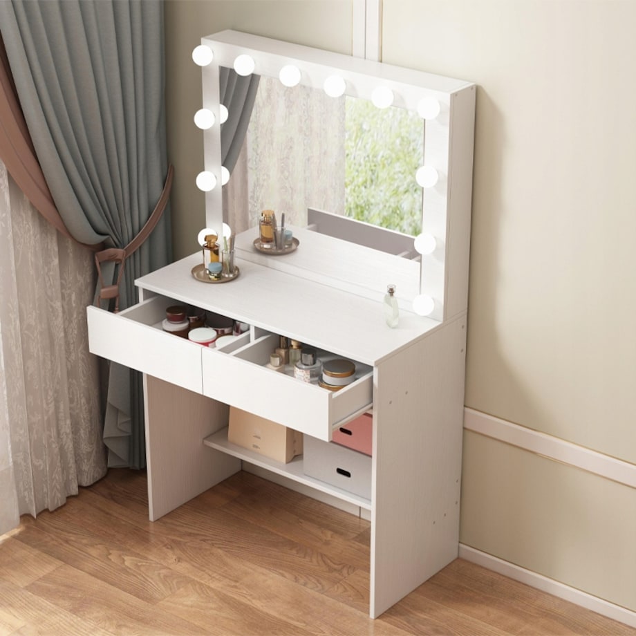 Toaletka kosmetyczna 80 cm z lustrem LED biała nowoczesna loft MDF
