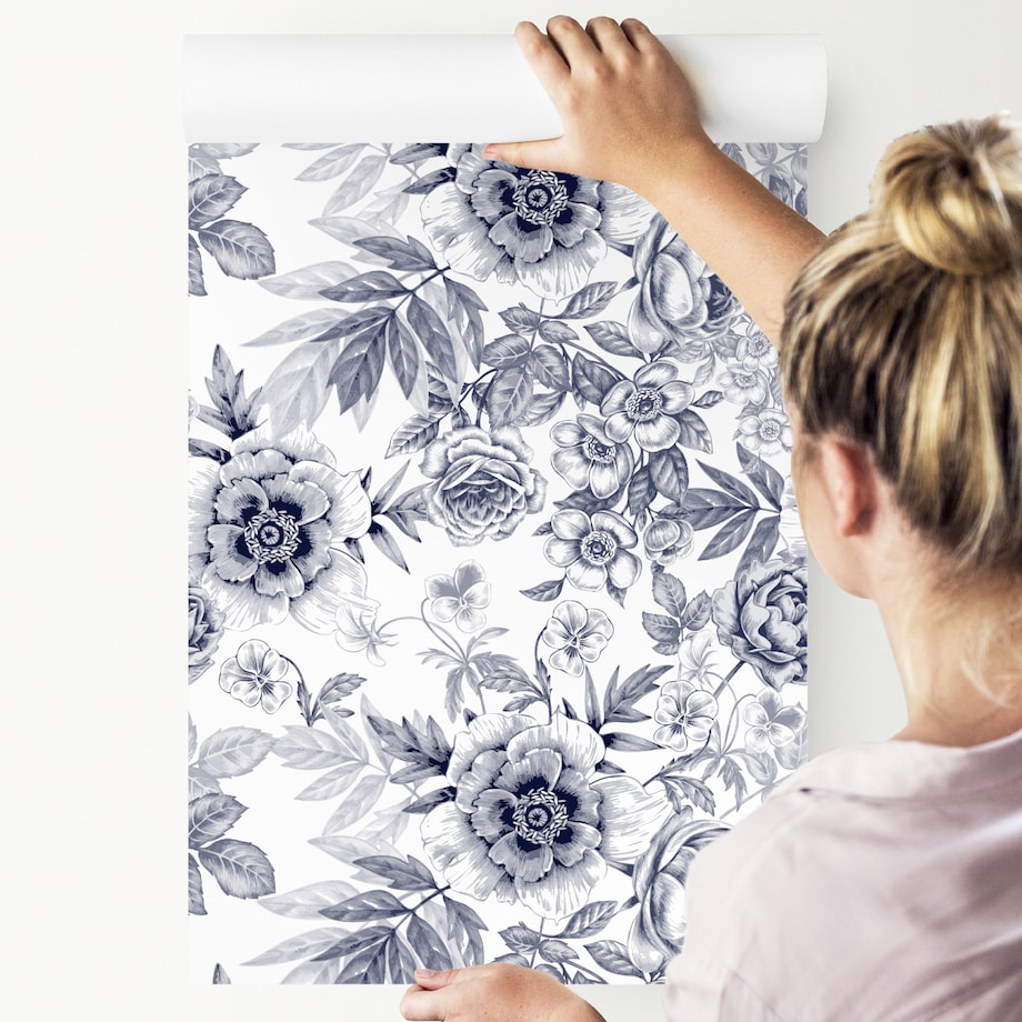 Tapeta kwiaty i liście w stylu vintage