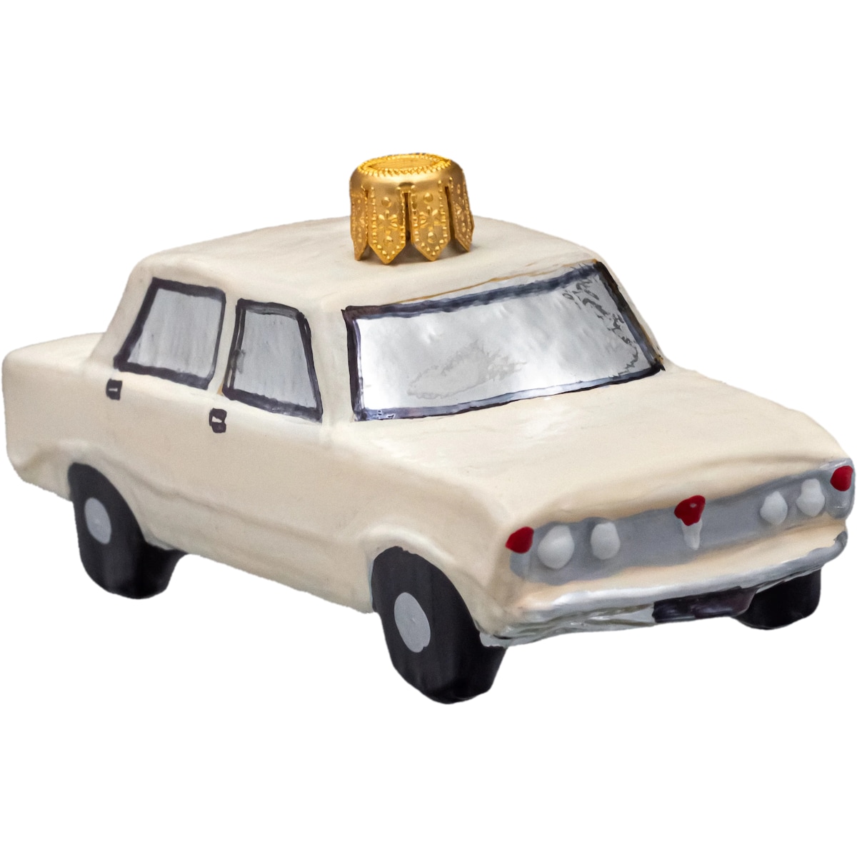 Bombka choinkowa szklana, ręcznie malowana: Fiat 125p: kremowy