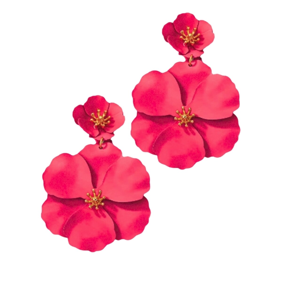 Kolczyki różowe odcień malinowy neonowy kwiaty wiszące TRENDY modne sztyfty