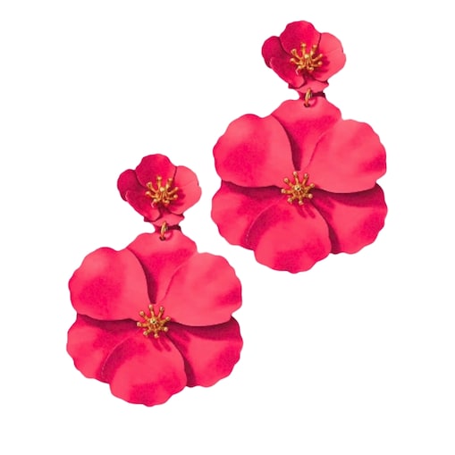 Kolczyki różowe odcień malinowy neonowy kwiaty wiszące TRENDY modne sztyfty