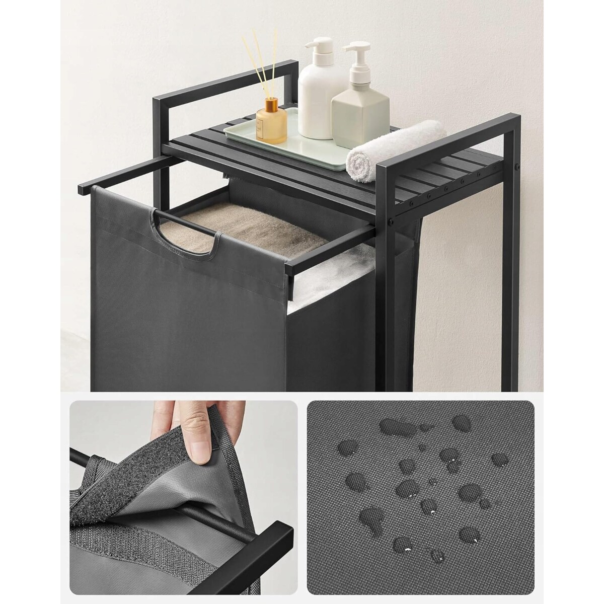 Szafka Łazienkowa Kosz 50X33X72 Cm Szary Czarny