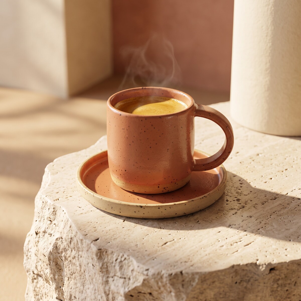 Filiżanka do espresso ze spodkiem 100 ml handmade HU.KA Sorso - Warm Clay