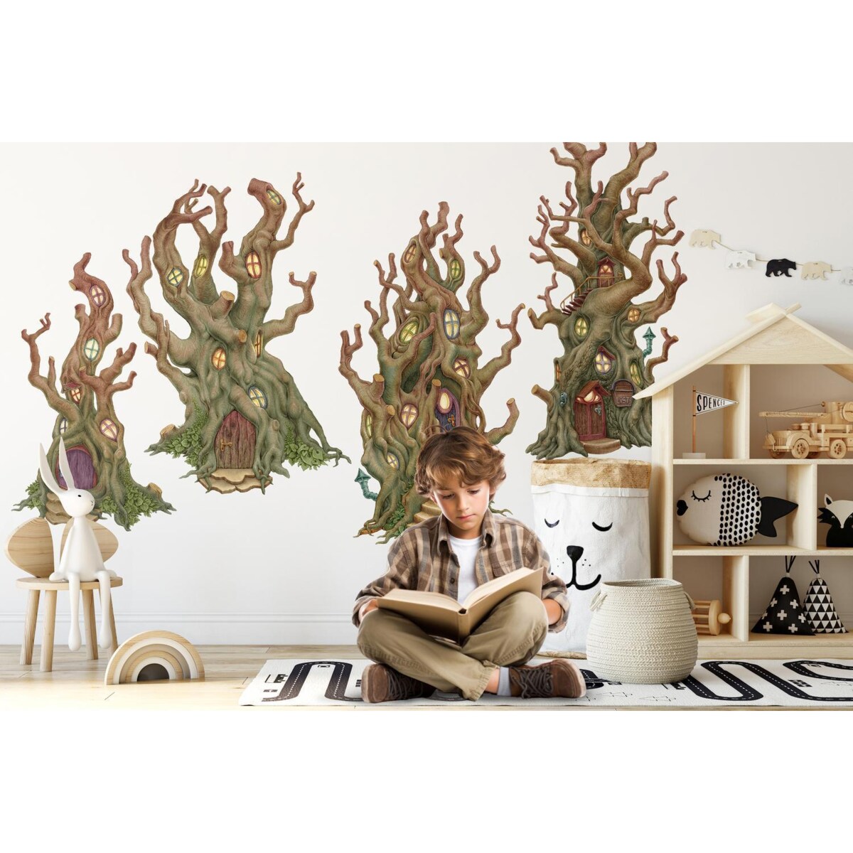 Zestaw naklejek na ścianę, Leśne domki, 60cm