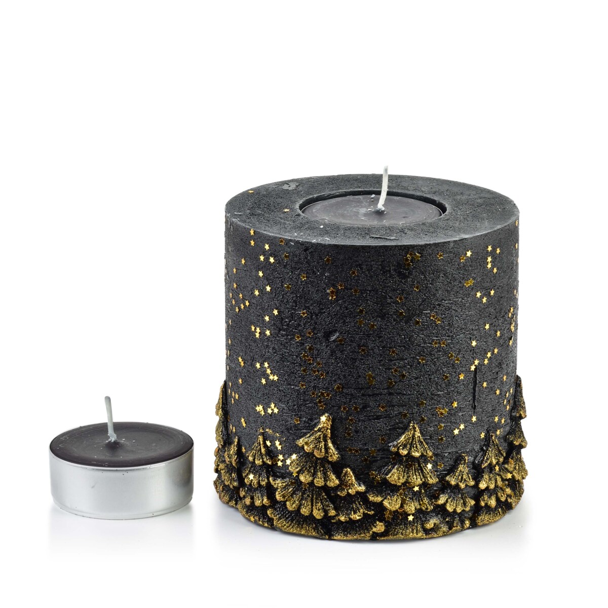 ŚWIECA LAMPION WALEC LAS CZARNO ZŁOTY 120