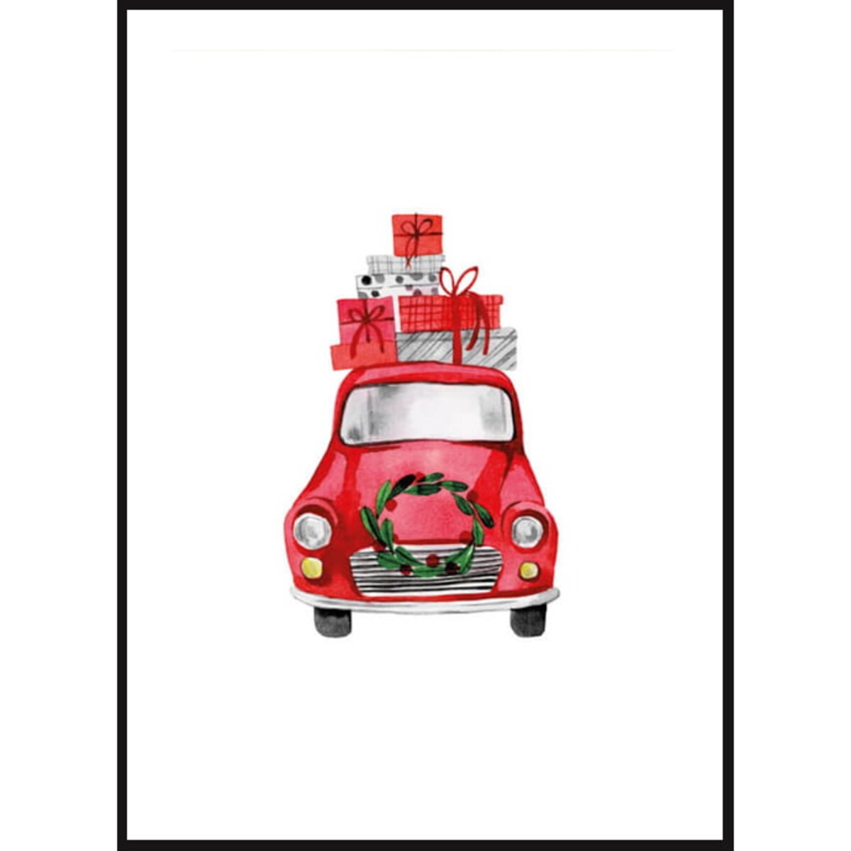 Poster Story, Plakat, Obraz - Czerwony Samochód z Prezentami, wymiary 42 x 60 cm