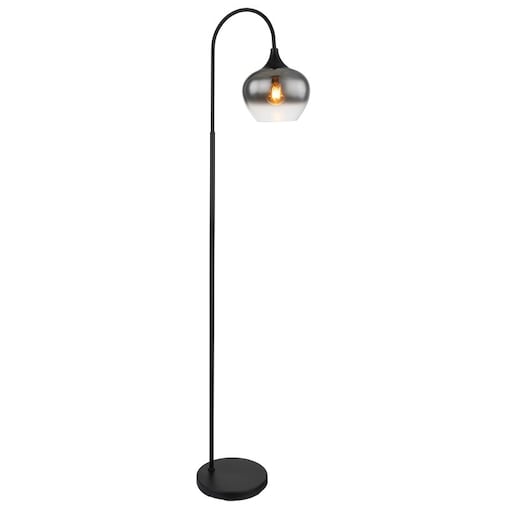 Lampa podłogowa Globo MAXY 15548S czarna matowa, szkło przydymione, E27, 150 cm, nowoczesna do salonu i sypialni