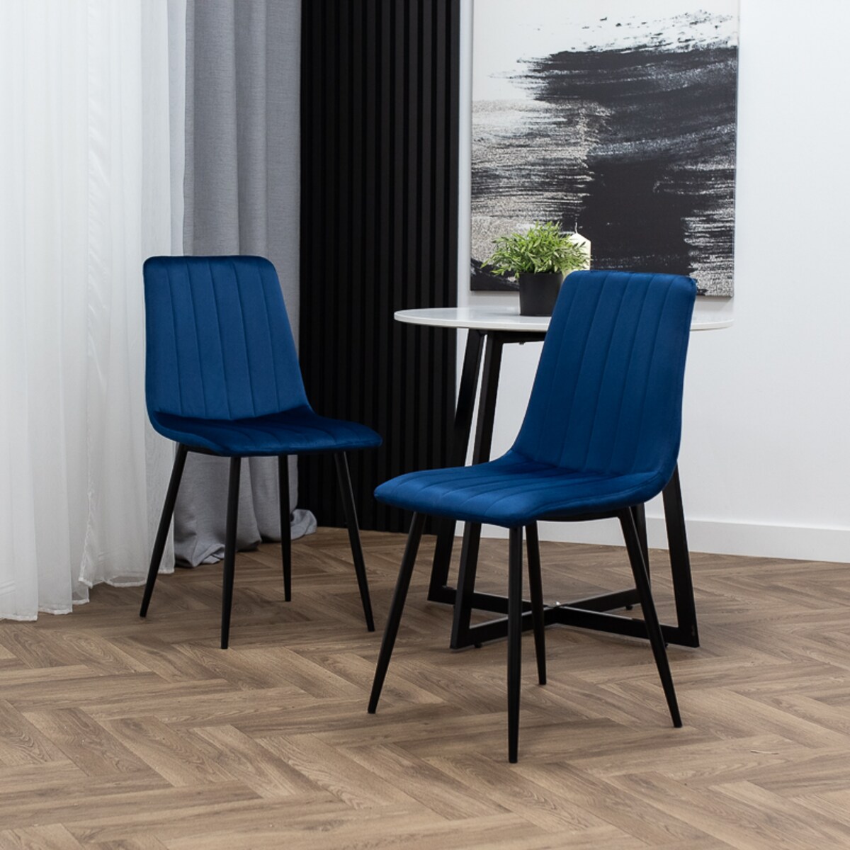 Krzesło do salonu jadalni tapicerowane welurowe z oparciem granatowe