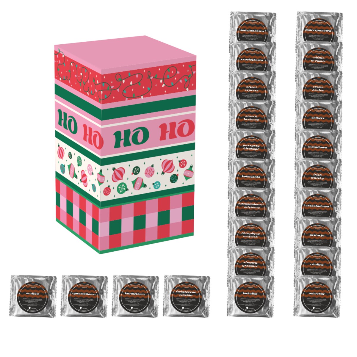 KALENDARZ ADWENTOWY Z KAWĄ PREMIUM 24 ŚWIĄTECZNE SMAKI KAW AROMATYZOWANYCH NA ROK 2025 - PREZENT UPOMINEK DLA KOBIETY MAMY ŻONY DZIEWCZYNY NARZECZONEJ NA ŚWIĘTA MIKOŁAJA