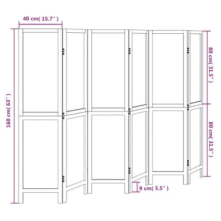 vidaXL Parawan pokojowy, 6-panelowy, biały, lite drewno paulowni