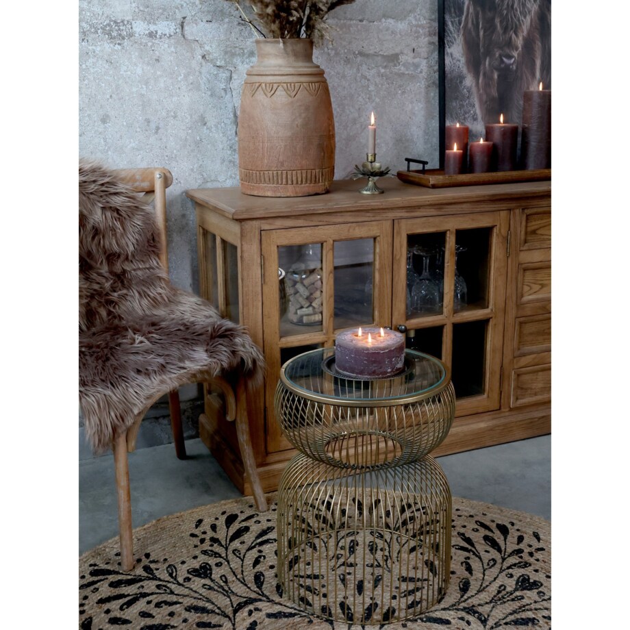 Stolik metalowy antyczny mosiądz ze szklanym blatem