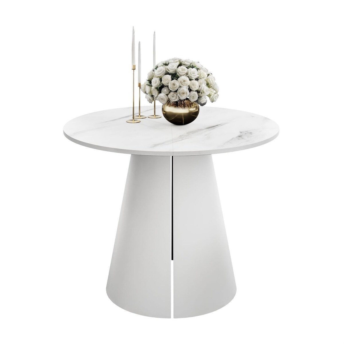 Okrągły stół rozkładany LAVA, średnica 100cm, biały / Marmur Bianco