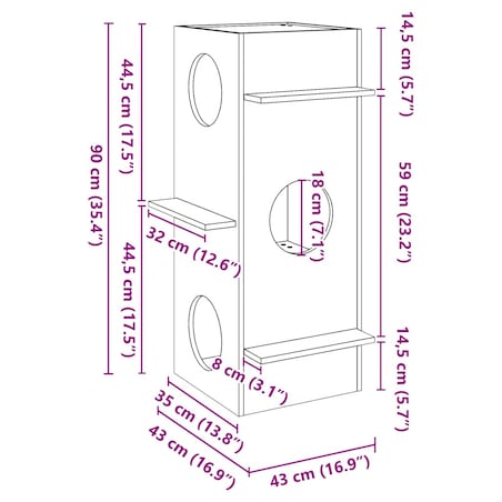 vidaXL Domek dla kota, białe, 43x43x90 cm, lite drewno sosnowe