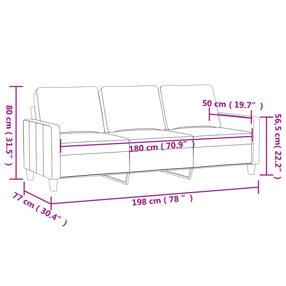 vidaXL 3-osobowa sofa, czarna, 180 cm, obita sztuczną skórą