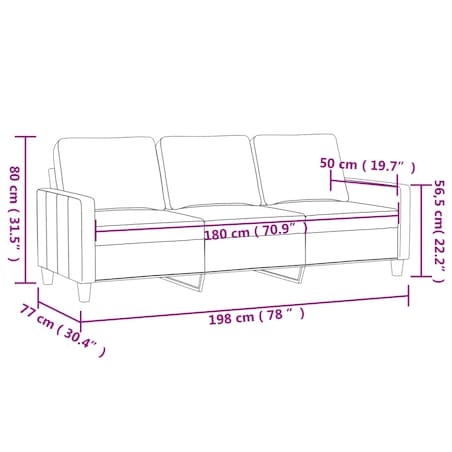 vidaXL 3-osobowa sofa, czarna, 180 cm, obita sztuczną skórą