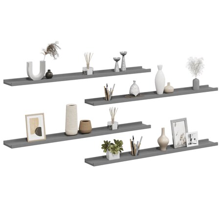 vidaXL Półki ścienne, 4 szt., szare, 100x9x3 cm