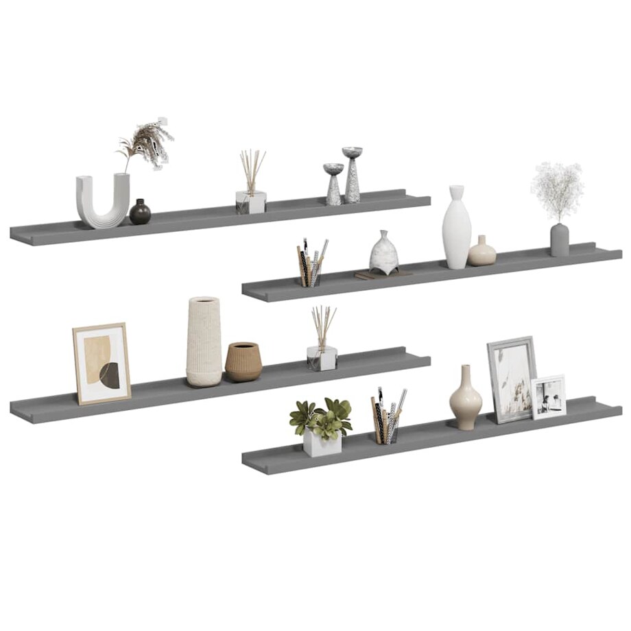 vidaXL Półki ścienne, 4 szt., szare, 100x9x3 cm