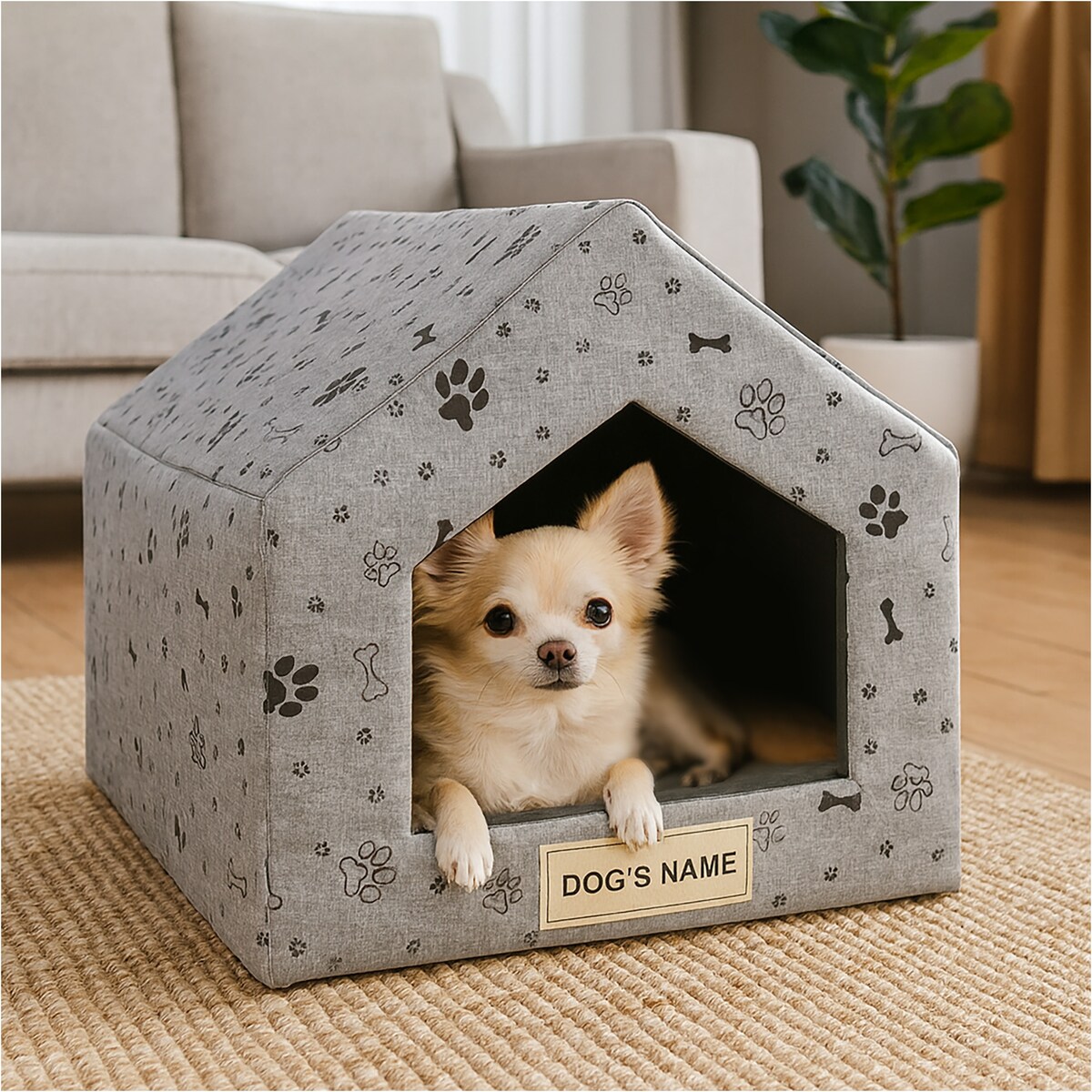 Legowisko Dla Psa Kota Posłanie Mata Domek Kości 50X40X38 Cm Czarne