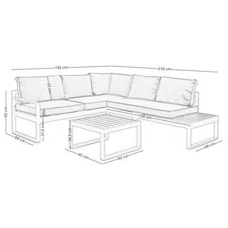 MEBLE OGRODOWE ALUMINIOWE NAROŻNIK NICEA SZARA PRAWA