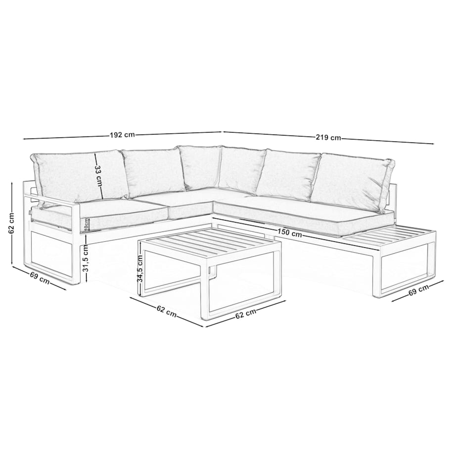 MEBLE OGRODOWE ALUMINIOWE NAROŻNIK NICEA SZARA PRAWA