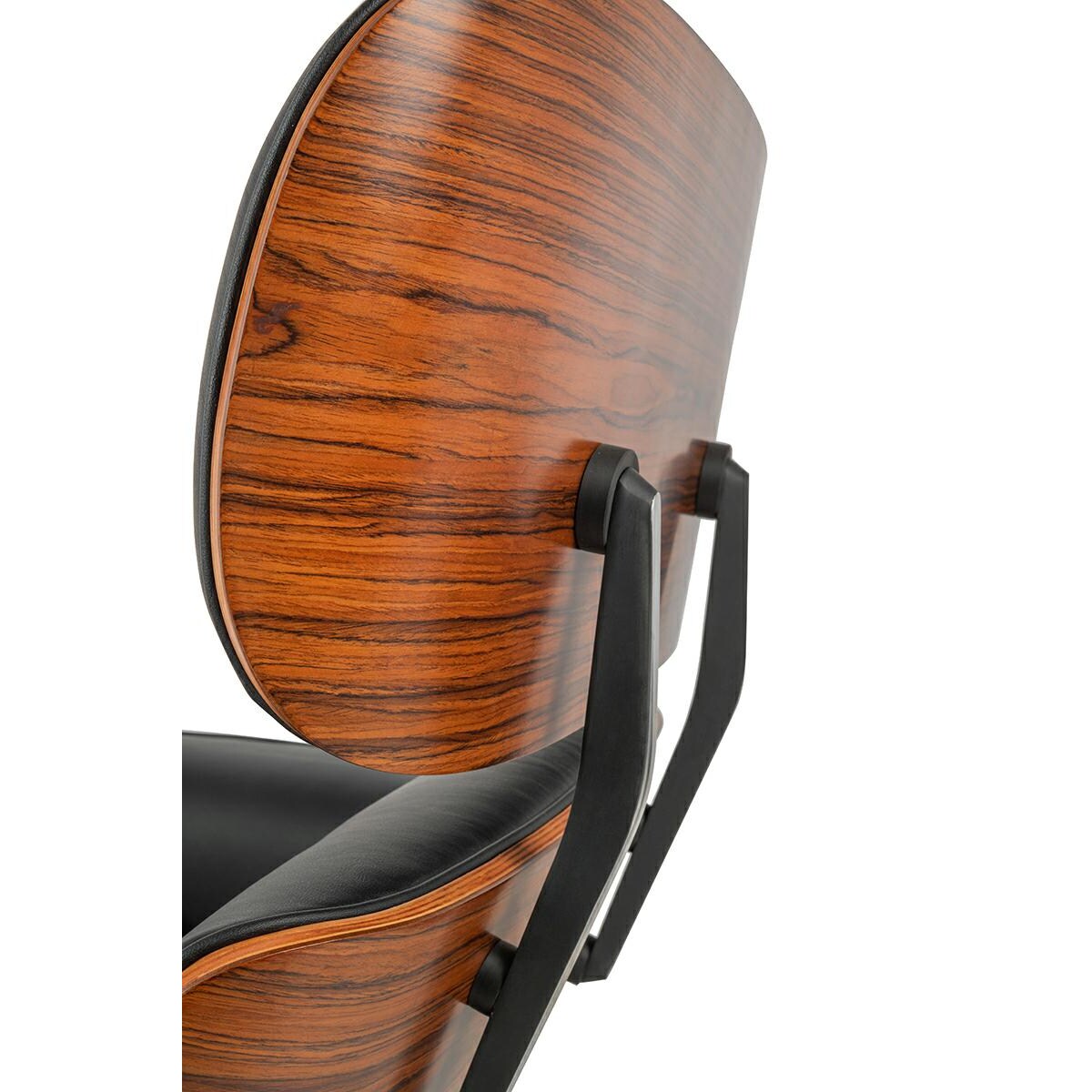 Fotel LOUNGE HM PREMIUM SZEROKI z podnóżkiem czarny - sklejka różana, skóra naturalna