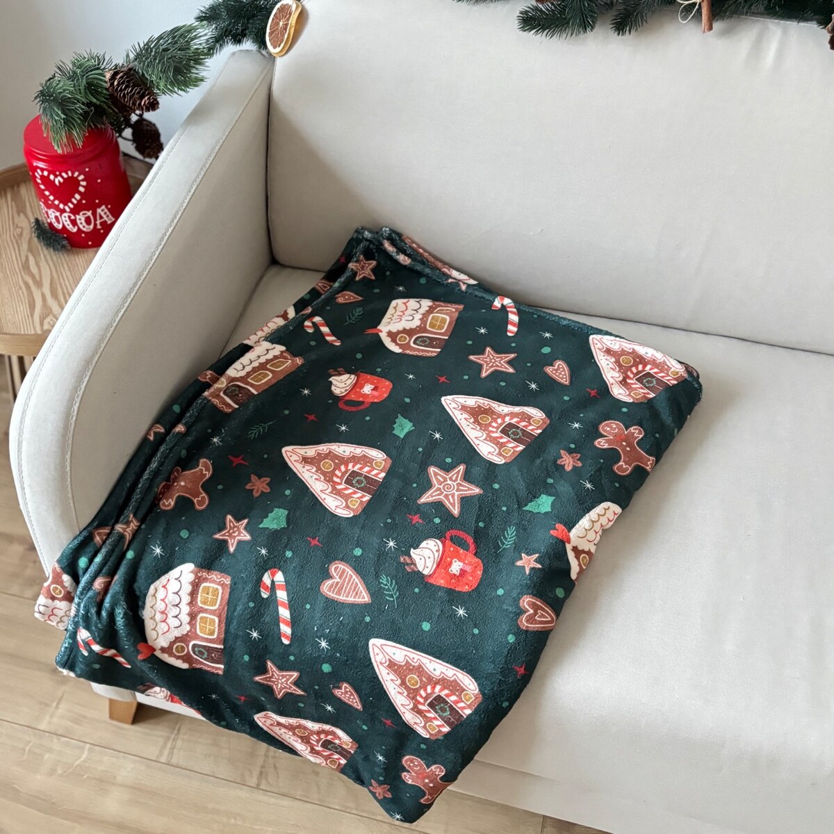 Koc świąteczny wzór piernikowe Domki