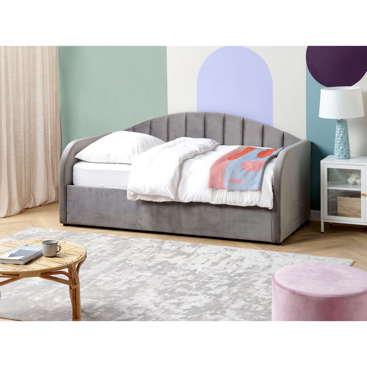 Łóżko wysuwane welurowe 90 x 200 cm szare EYBURIE