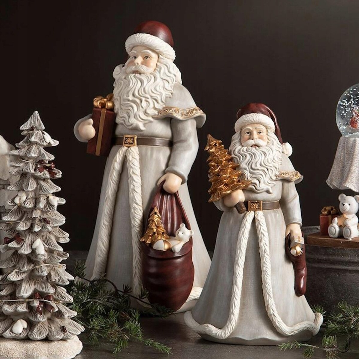 MIKOŁAJ FIGURKA 30cm ŚWIĄTECZNA SZARA NA ŚWIĘTA PREZENT BOŻE NARODZENIE