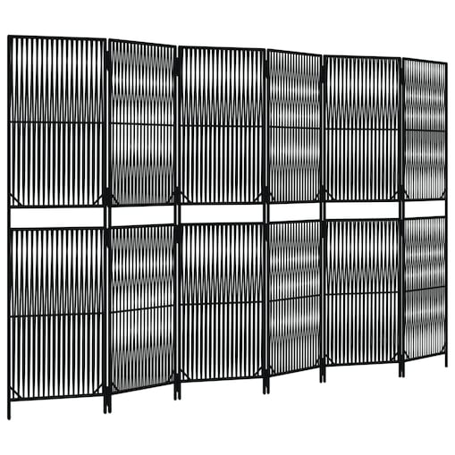 vidaXL Parawan 6-panelowy, czarny, polirattan