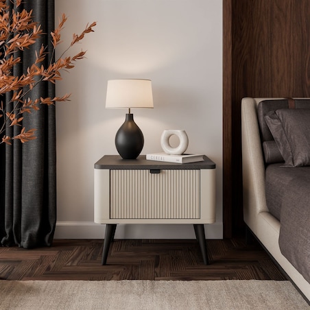 Szafka nocna AUTUMN 50x40x42 cm - laminat kaszmir, front MDF, metalowe nogi